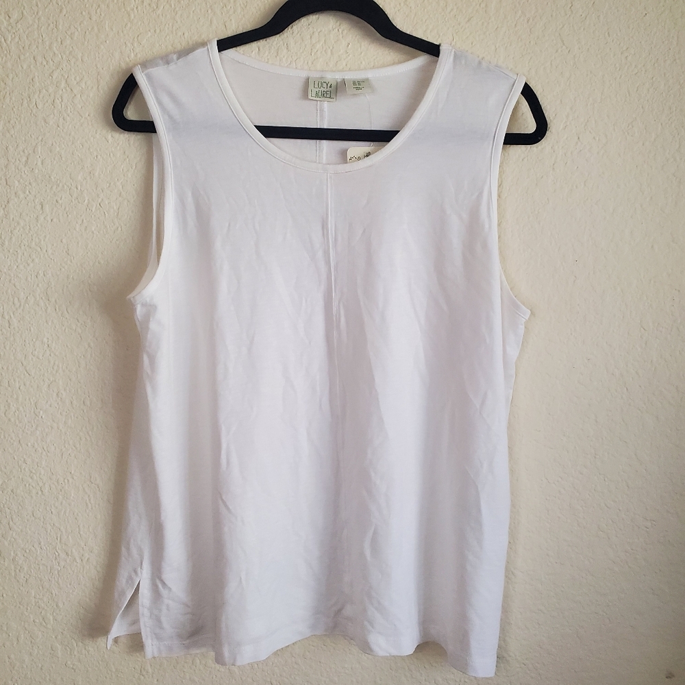 Lucy Laurel White Flowy Sleeveless Tank Shirt XL Casual Summer NWT Basic Festiva